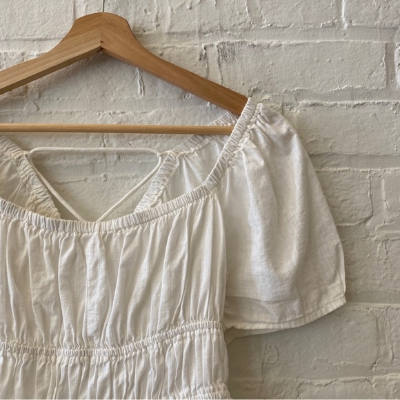 Free People || Phoebe Smocked Puff Sleeve Lace Up Open Back Top White XS - Picture 2 of 8